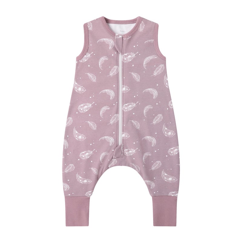 Owlivia 1.0 Tog 100% Organic Cotton Baby Sleeping Bag with Feet Toddler Sleep Sack with Legs Sleeveless Wearable Blanket(1.0 TOG Mauve Feather,2 Years-80) - Image 1